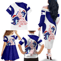 Belize Christmas Family Matching Off The Shoulder Long Sleeve Dress and Hawaiian Shirt with Santa Dolphins Coral Reef and Ocean Holiday Theme - Wonder Print Shop