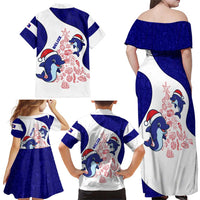 Belize Christmas Family Matching Off Shoulder Maxi Dress and Hawaiian Shirt with Santa Dolphins Coral Reef and Ocean Holiday Theme - Wonder Print Shop