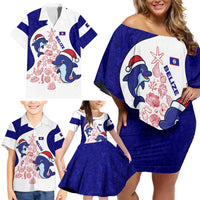 Belize Christmas Family Matching Off Shoulder Short Dress and Hawaiian Shirt with Santa Dolphins Coral Reef and Ocean Holiday Theme - Wonder Print Shop
