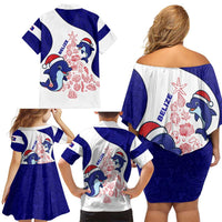 Belize Christmas Family Matching Off Shoulder Short Dress and Hawaiian Shirt with Santa Dolphins Coral Reef and Ocean Holiday Theme - Wonder Print Shop