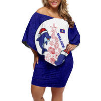 Belize Christmas Family Matching Off Shoulder Short Dress and Hawaiian Shirt with Santa Dolphins Coral Reef and Ocean Holiday Theme - Wonder Print Shop