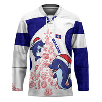 Belize Christmas Hockey Jersey with Santa Dolphins Coral Reef and Ocean Holiday Theme - Wonder Print Shop