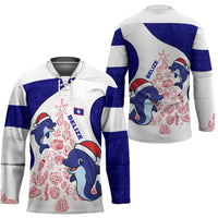Belize Christmas Hockey Jersey with Santa Dolphins Coral Reef and Ocean Holiday Theme - Wonder Print Shop