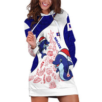 Belize Christmas Hoodie Dress with Santa Dolphins Coral Reef and Ocean Holiday Theme - Wonder Print Shop