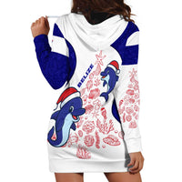 Belize Christmas Hoodie Dress with Santa Dolphins Coral Reef and Ocean Holiday Theme - Wonder Print Shop