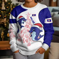Belize Christmas Kid Ugly Christmas Sweater with Santa Dolphins Coral Reef and Ocean Holiday Theme - Wonder Print Shop