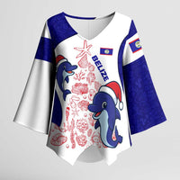 Belize Christmas Kimono Sleeve Blouse with Santa Dolphins Coral Reef and Ocean Holiday Theme - Wonder Print Shop