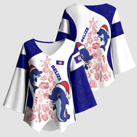 Belize Christmas Kimono Sleeve Blouse with Santa Dolphins Coral Reef and Ocean Holiday Theme - Wonder Print Shop