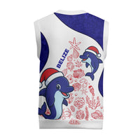 Belize Christmas Knitted V-Neck Vest with Santa Dolphins Coral Reef and Ocean Holiday Theme - Wonder Print Shop