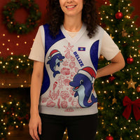Belize Christmas Knitted V-Neck Vest with Santa Dolphins Coral Reef and Ocean Holiday Theme - Wonder Print Shop