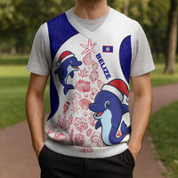 Belize Christmas Knitted V-Neck Vest with Santa Dolphins Coral Reef and Ocean Holiday Theme - Wonder Print Shop