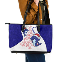 Belize Christmas Leather Tote Bag with Santa Dolphins Coral Reef and Ocean Holiday Theme - Wonder Print Shop