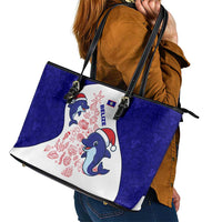 Belize Christmas Leather Tote Bag with Santa Dolphins Coral Reef and Ocean Holiday Theme - Wonder Print Shop