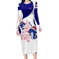Belize Christmas Long Sleeve Bodycon Dress with Santa Dolphins Coral Reef and Ocean Holiday Theme - Wonder Print Shop