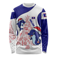 Belize Christmas Long Sleeve Shirt with Santa Dolphins Coral Reef and Ocean Holiday Theme - Wonder Print Shop