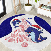 Belize Christmas Round Carpet with Santa Dolphins Coral Reef and Ocean Holiday Theme - Wonder Print Shop