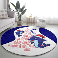 Belize Christmas Round Carpet with Santa Dolphins Coral Reef and Ocean Holiday Theme - Wonder Print Shop