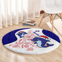 Belize Christmas Round Carpet with Santa Dolphins Coral Reef and Ocean Holiday Theme - Wonder Print Shop