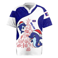 Belize Christmas Rugby Jersey with Santa Dolphins Coral Reef and Ocean Holiday Theme - Wonder Print Shop