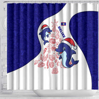 Belize Christmas Shower Curtain with Santa Dolphins Coral Reef and Ocean Holiday Theme - Wonder Print Shop