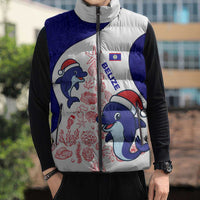 Belize Christmas Sleeveless Puffer Jacket with Santa Dolphins Coral Reef and Ocean Holiday Theme - Wonder Print Shop