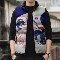 Belize Christmas Sleeveless Puffer Jacket with Santa Dolphins Coral Reef and Ocean Holiday Theme - Wonder Print Shop