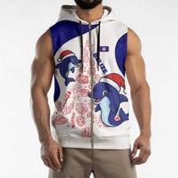 Belize Christmas Sleeveless Zip Hoodie with Santa Dolphins Coral Reef and Ocean Holiday Theme - Wonder Print Shop