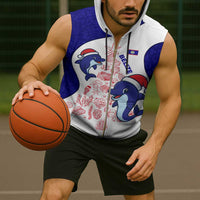 Belize Christmas Sleeveless Zip Hoodie with Santa Dolphins Coral Reef and Ocean Holiday Theme - Wonder Print Shop