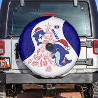 Belize Christmas Spare Tire Cover with Santa Dolphins Coral Reef and Ocean Holiday Theme - Wonder Print Shop