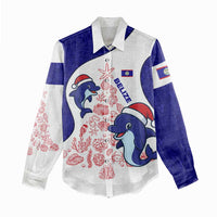 Belize Christmas Women Casual Shirt with Santa Dolphins Coral Reef and Ocean Holiday Theme - Wonder Print Shop