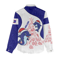 Belize Christmas Women Casual Shirt with Santa Dolphins Coral Reef and Ocean Holiday Theme - Wonder Print Shop