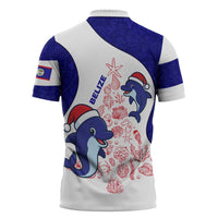 Belize Christmas Zipper Polo Shirt with Santa Dolphins Coral Reef and Ocean Holiday Theme - Wonder Print Shop