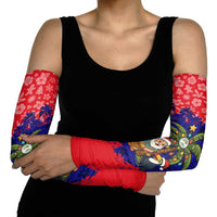 Belize Christmas Arm Sleeves with Santa Toucan Palm Tree and Tribal Holiday Pattern - Wonder Print Shop