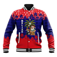 Belize Christmas Baseball Jacket with Santa Toucan Palm Tree and Tribal Holiday Pattern - Wonder Print Shop