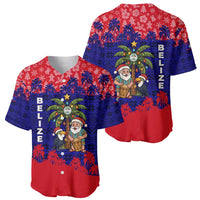 Belize Christmas Baseball Jersey with Santa Toucan Palm Tree and Tribal Holiday Pattern - Wonder Print Shop