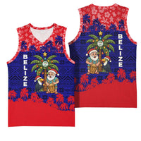 Belize Christmas Basketball Jersey with Santa Toucan Palm Tree and Tribal Holiday Pattern - Wonder Print Shop