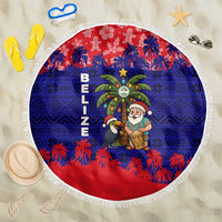 Belize Christmas Beach Blanket with Santa Toucan Palm Tree and Tribal Holiday Pattern - Wonder Print Shop