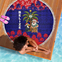 Belize Christmas Beach Blanket with Santa Toucan Palm Tree and Tribal Holiday Pattern - Wonder Print Shop