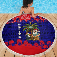 Belize Christmas Beach Blanket with Santa Toucan Palm Tree and Tribal Holiday Pattern - Wonder Print Shop