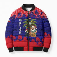Belize Christmas Bomber Puffer Jacket with Santa Toucan Palm Tree and Tribal Holiday Pattern - Wonder Print Shop