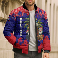 Belize Christmas Bomber Puffer Jacket with Santa Toucan Palm Tree and Tribal Holiday Pattern - Wonder Print Shop