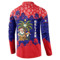 Belize Christmas Button Sweatshirt with Santa Toucan Palm Tree and Tribal Holiday Pattern - Wonder Print Shop
