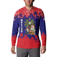 Belize Christmas Button Sweatshirt with Santa Toucan Palm Tree and Tribal Holiday Pattern - Wonder Print Shop