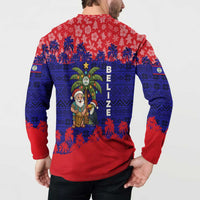 Belize Christmas Button Sweatshirt with Santa Toucan Palm Tree and Tribal Holiday Pattern - Wonder Print Shop