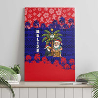 Belize Christmas Canvas Wall Art with Santa Toucan Palm Tree and Tribal Holiday Pattern - Wonder Print Shop