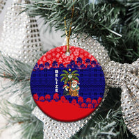 Belize Christmas Ceramic Ornament with Santa Toucan Palm Tree and Tribal Holiday Pattern - Wonder Print Shop