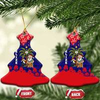 Belize Christmas Ceramic Ornament with Santa Toucan Palm Tree and Tribal Holiday Pattern - Wonder Print Shop