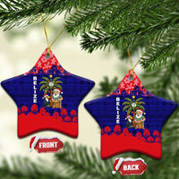 Belize Christmas Ceramic Ornament with Santa Toucan Palm Tree and Tribal Holiday Pattern - Wonder Print Shop