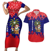 Belize Christmas Couples Matching Short Sleeve Bodycon Dress and Hawaiian Shirt with Santa Toucan Palm Tree and Tribal Holiday Pattern - Wonder Print Shop