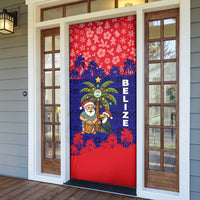 Belize Christmas Door Cover with Santa Toucan Palm Tree and Tribal Holiday Pattern - Wonder Print Shop